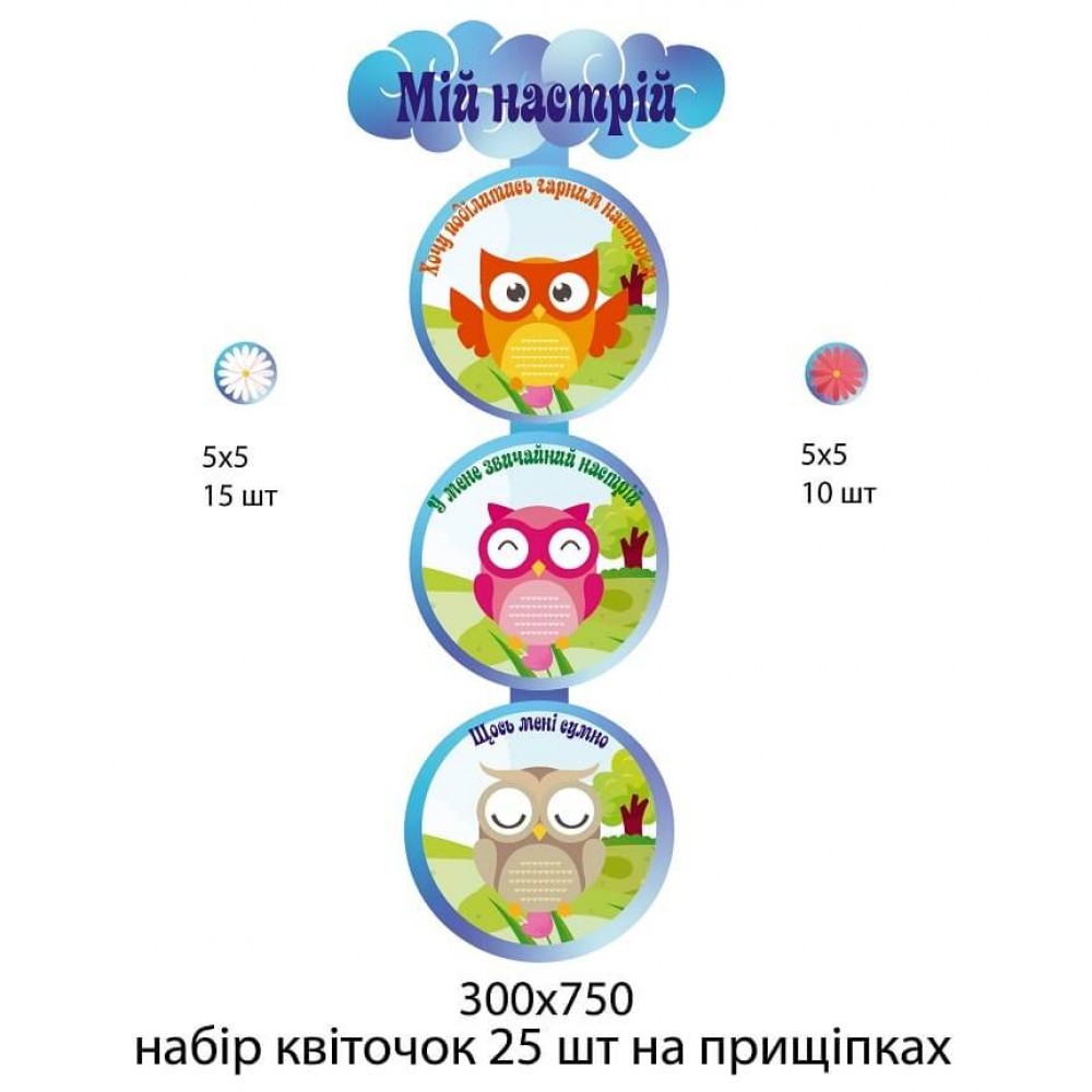 Стенд уголок настроения с прищепками совенок